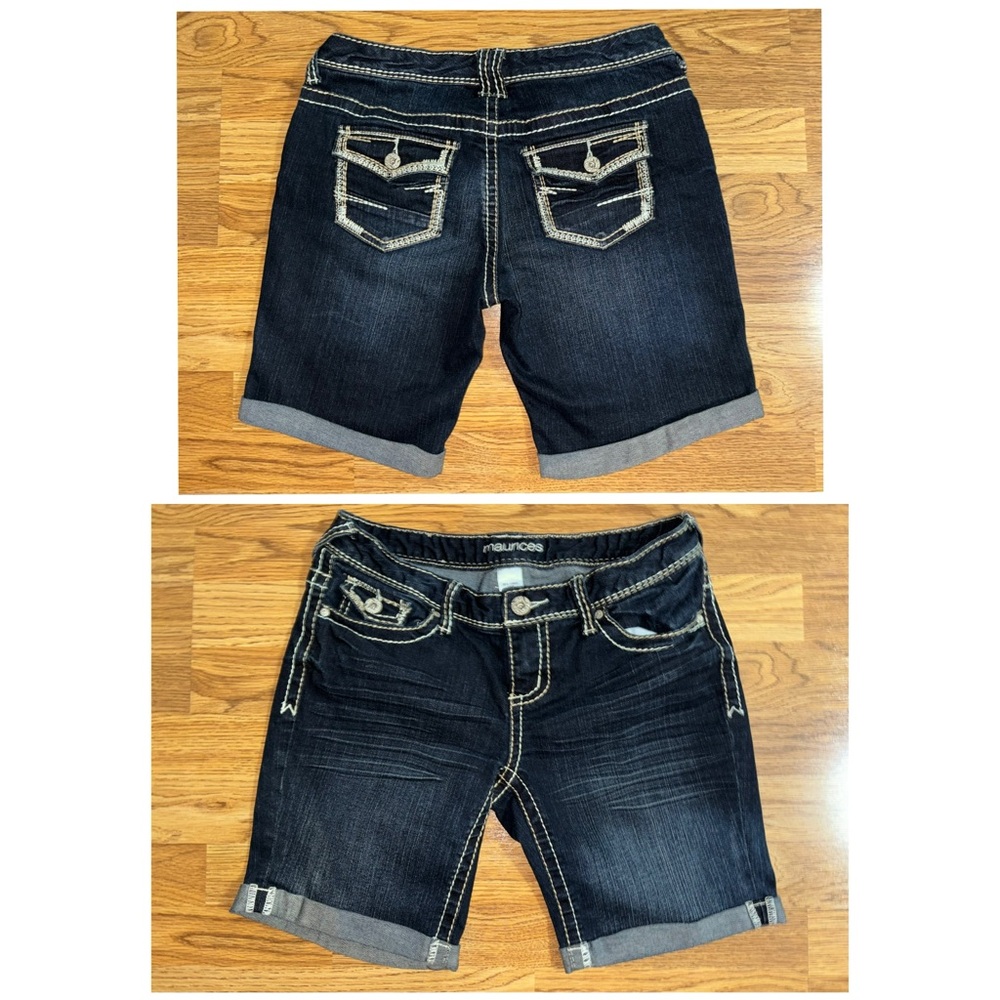 Maurices Bermuda Shorts Juniors Size 3/4 Dark Wash Thick Stitching Embroidered